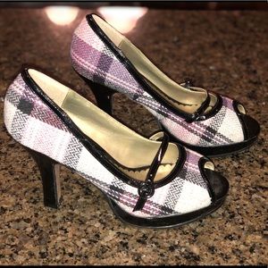 Maddie Girl Purple Black Plaid Peep Toe High Heels